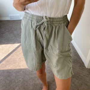 Green linen shorts
